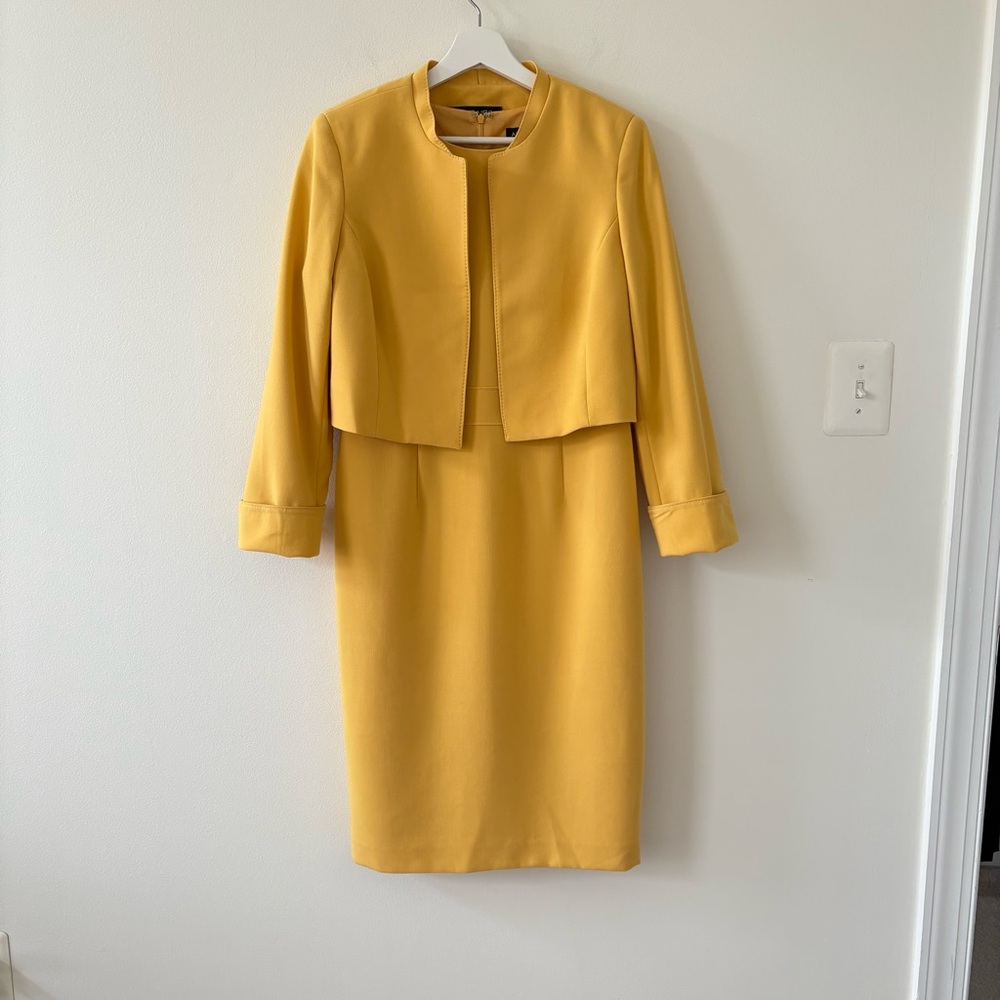Albert Nipon Women’s Mustard Midi Dress With Long Sleeve Jacket